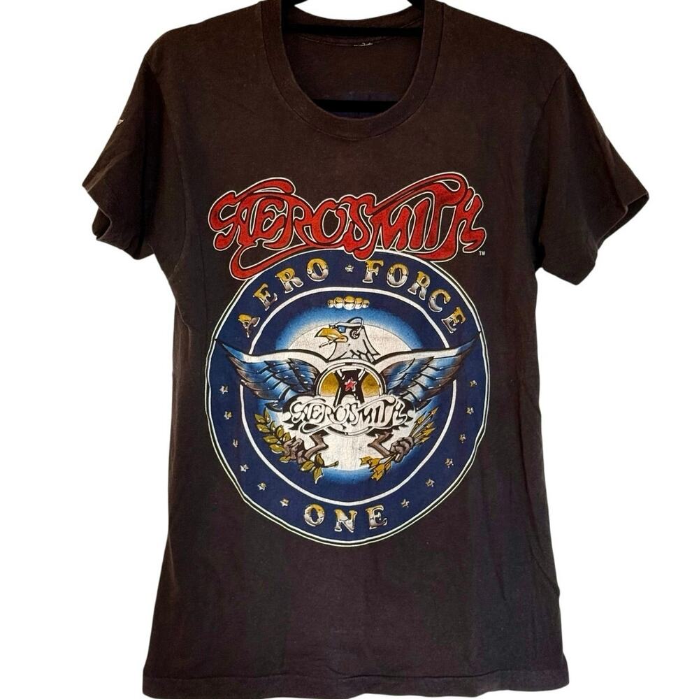 Vintage 80s Aerosmith Aero Force One Tour 1986 Single Stitch Shirt Adult Small